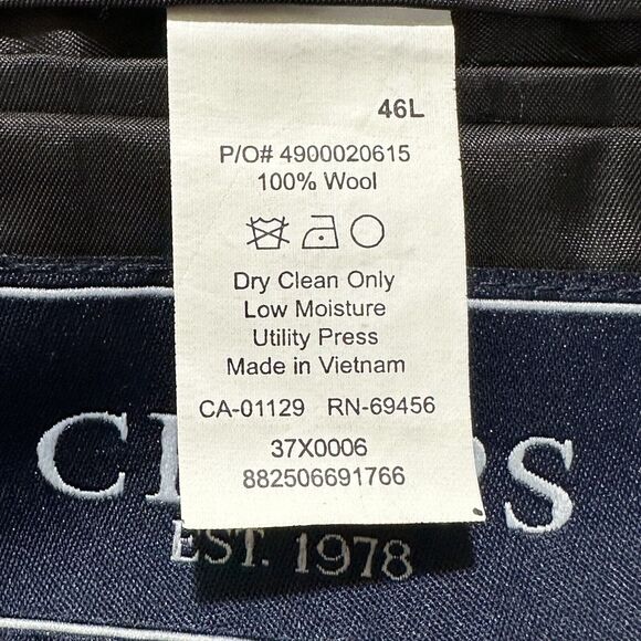 Chaps Suit Jacket Men's 46 Long (46L) 100% Wool Black Pinstripe Sport Coat - Picture 8 of 16